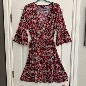 Glamour Red and Black Floral Long Sleeve Dress